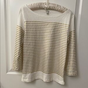J. Crew Cream with Gold Stripe Top